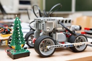Handmade small robot on exhibition.